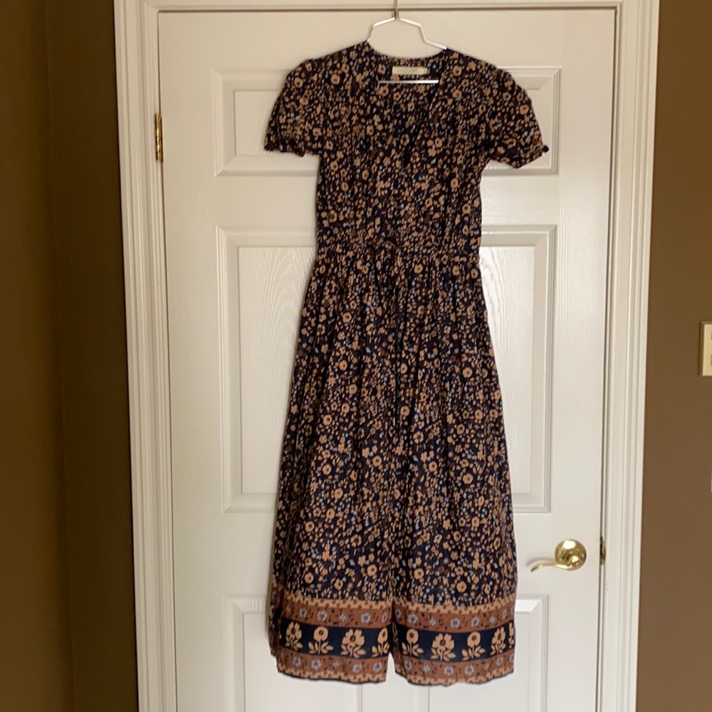 Christy Dawn Navy and Tan Floral Maxi Dress